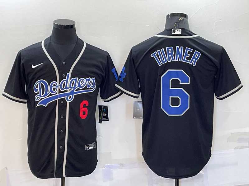 Mens Los Angeles Dodgers #6 Trea Turner Black Cool Base Stitched Baseball Jersey->los angeles dodgers->MLB Jersey